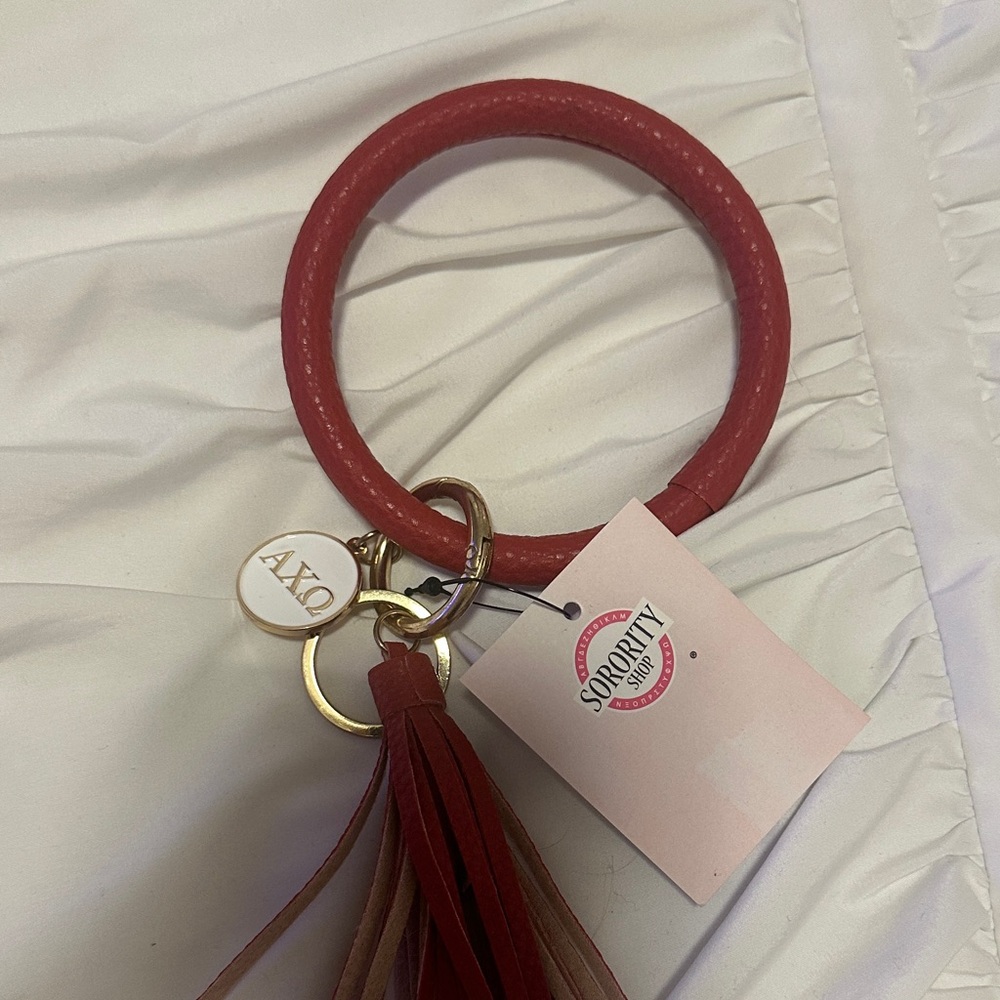 AXO Red Leather Keychain Bracelet with Tassel